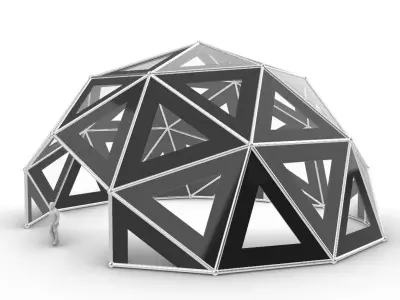 Geodesic Dome V1 Large with Frame and Panels and Entryway 3D model