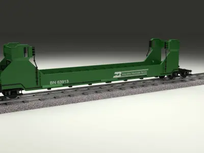Green Train Well Car 3D model