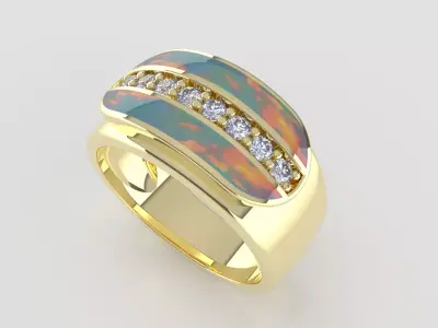 Luxury Ring Opal Inlay and Diamond Channel Set 3D Model 3D print model