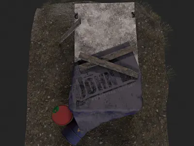 Construction scene Barrel and concrete slabs Free low-poly 3D model