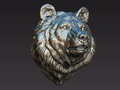 Bear head shaggy 3D print model
