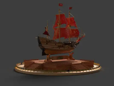 Chinese sail ship  Low-poly 3D model