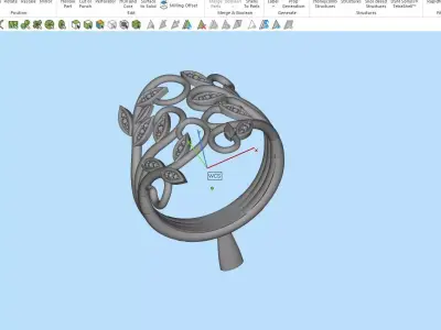  Leaf Design stone Ring 3D print model
