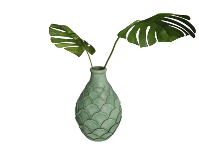 Decorative Vase with Monstera Leaves 3D model