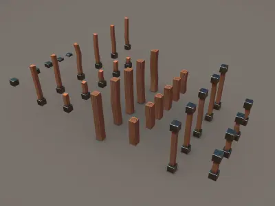Stylized PBR Wooden Posts Pack Low-poly 3D model