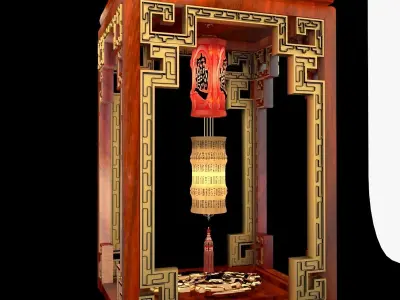 Chinese red  bamboo lantern  3D model