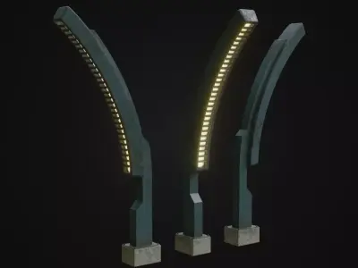 Old Retro futuristic street light 25 Low-poly 3D model