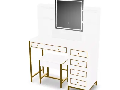 Dressing Table Set with LED High Gloss White Engineered Wood 2 3D model