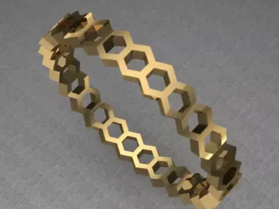 Hexagon Honeycomb Golden Band Ring 3D print model