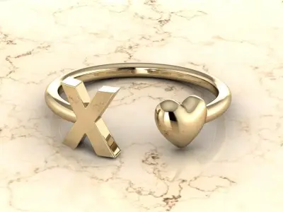 Alphabet Jewelry with Heart Ring X 3D print model