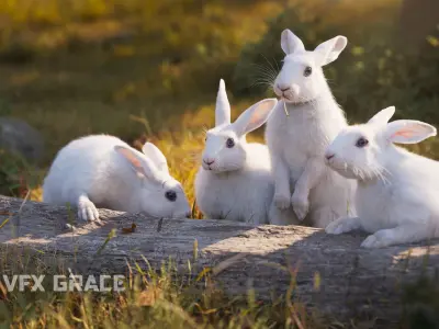 White rabbit Animated VFX Grace 3D model