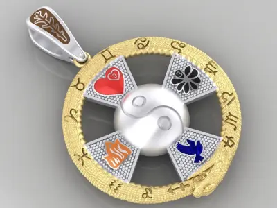  Pendant Yin Yang with Jesus and zodiac signs on the snake 3D print model