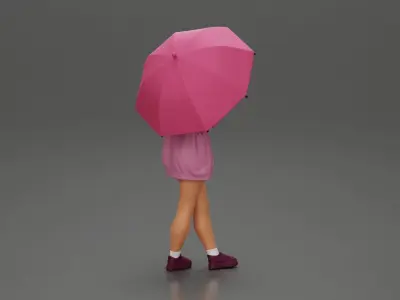 Pretty Girl with an Umbrella in Open Sweater and shorts Posing 3D print model