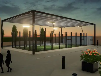 sport soccer field at dusk Low-poly 3D model