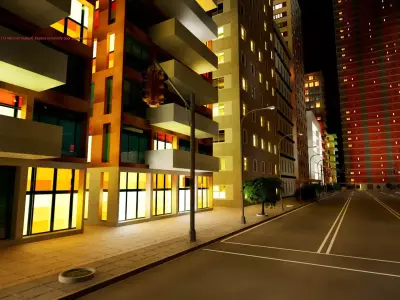 City Downtown Skyscraper Street - Night - Unreal - Lot 01 Low-poly 3D model
