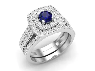 cushion shape halo Diamond Ring and band for woman 3D print model