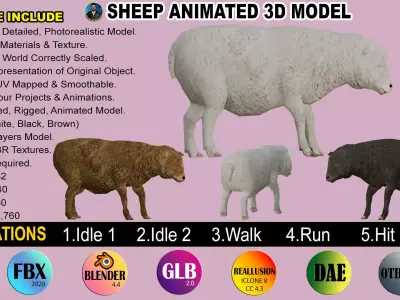 SHEEP ANIMATED 6 COLORS 3 Low-poly 3D model