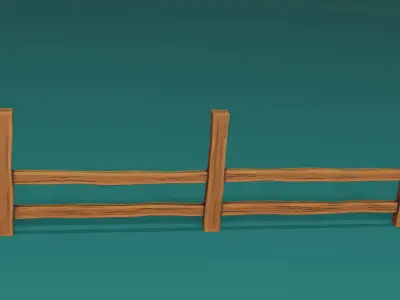 Stylized Low Poly wood Fence and Gate Low-poly 3D model