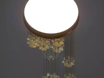 Golden Crystal Cascade Chandelier Low-poly 3D model