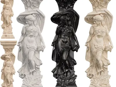 Classical Female Column Sculpture Ornamental Low-poly 3D model