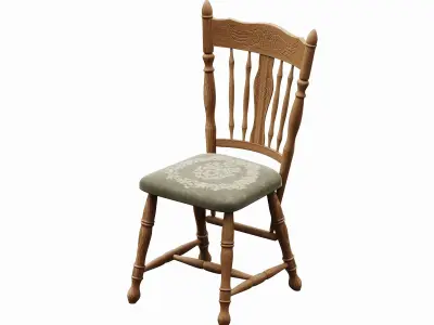 Vintage antique Ukrainian wooden chair 3D model