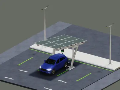 Low Poly Solar Carport Type-4 Pack Low-poly 3D model