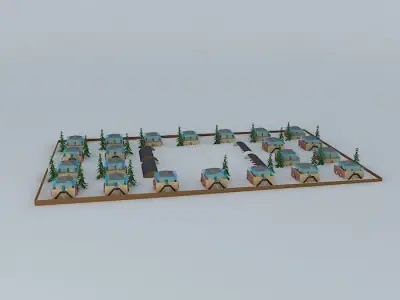 I villas village with houses and trees 3D model