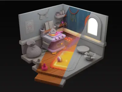 3D Isometric kitchen Low-poly 3D model