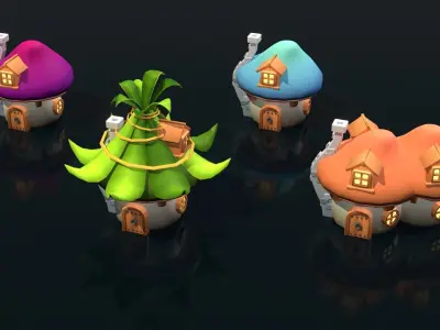 Mushroom House Pack Low-poly 3D model