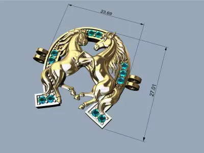 Horse and Horseshoe Pendant - Colgante caballos y herradura 3D print model