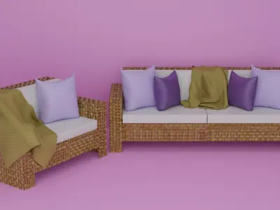 Wicker Sofa Set 3D model