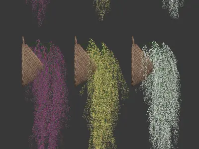 Hanging plants in wicker pots 3D model