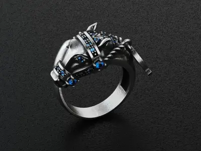  Horse with Horseshoe Ring  - Anillo Caballo Con Herradura 3D print model