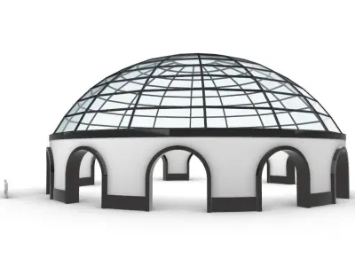 Dome Pavilion with Square Wireframe Structure and Panels 3D model