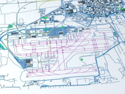 Barcelona El Prat BCN Airport Roads Buildings and Public Trans 3D model