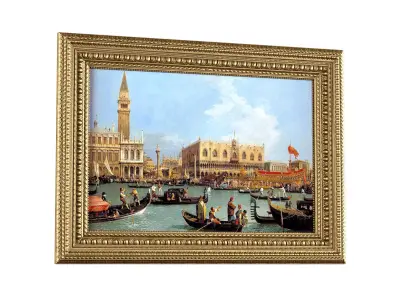 A classic picture in a carved golden frame  3D model