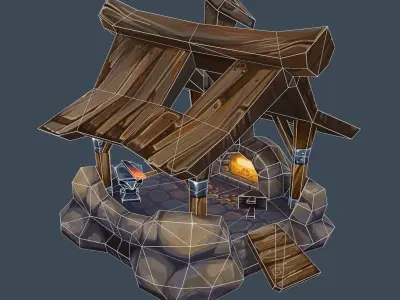 Cartoon Old Forge Building Low-poly 3D model