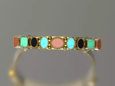 Open Cuff Bangle with Multi Colored Gemstone model bg0066 3D print model