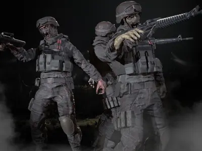 Zombie Soldier Low-poly 3D model