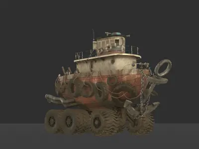 Post Apocalyptic Tugboat Truck  Hybrid Vehicle 3D Model Low-poly 3D model