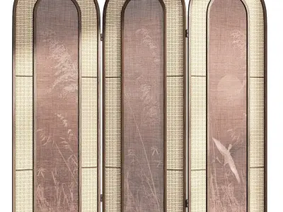 Screen with rattan and fabric 3D model