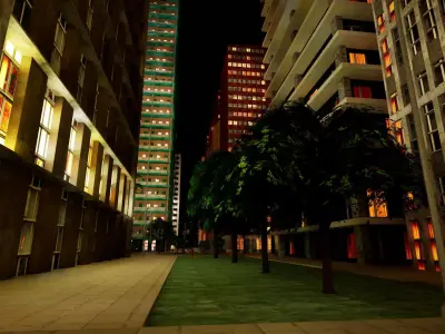 City Downtown Skyscraper Street - Night - Unreal - Lot 08 Low-poly 3D model