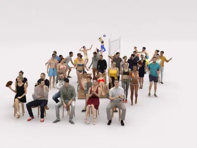 40x  Crowds Scanned Beach Sport Casual Sitting People  Low-poly 3D model