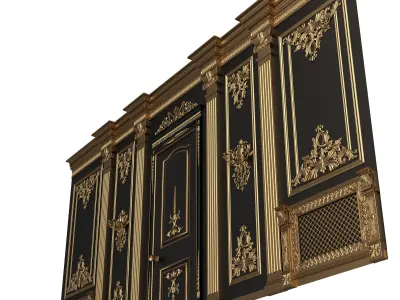 Boiserie Classic Wall with Mouldings 07 Black Low-poly 3D model
