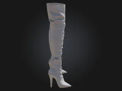 Silver Thigh-High Boots  Bold Elegance with a Futuristic Shine 3D model