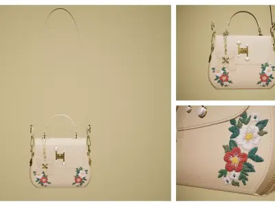 Flower Kaki handbag with flower embroidery 3D model