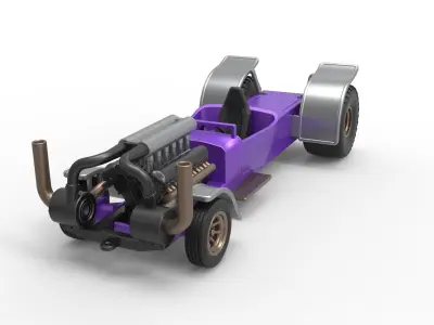 Pulling truck 2wd Hot rod with turbo V12 Scale 1 to 25 3D print model