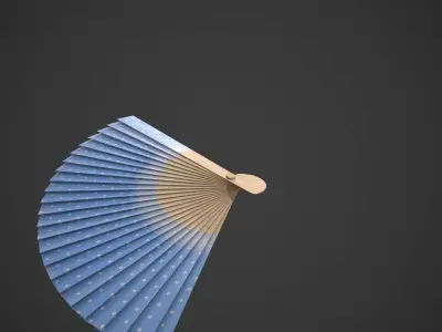 Spotty Blue Wooden Handheld Fan Low-poly 3D model