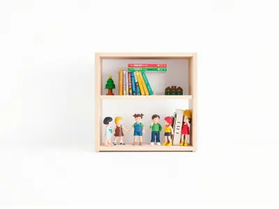 Children Bookshelf with Figurines Model Low-poly 3D model
