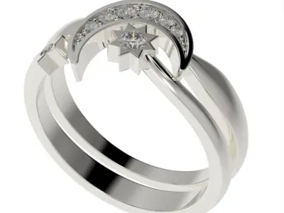 Moon and Stars diamond ring  3D print model